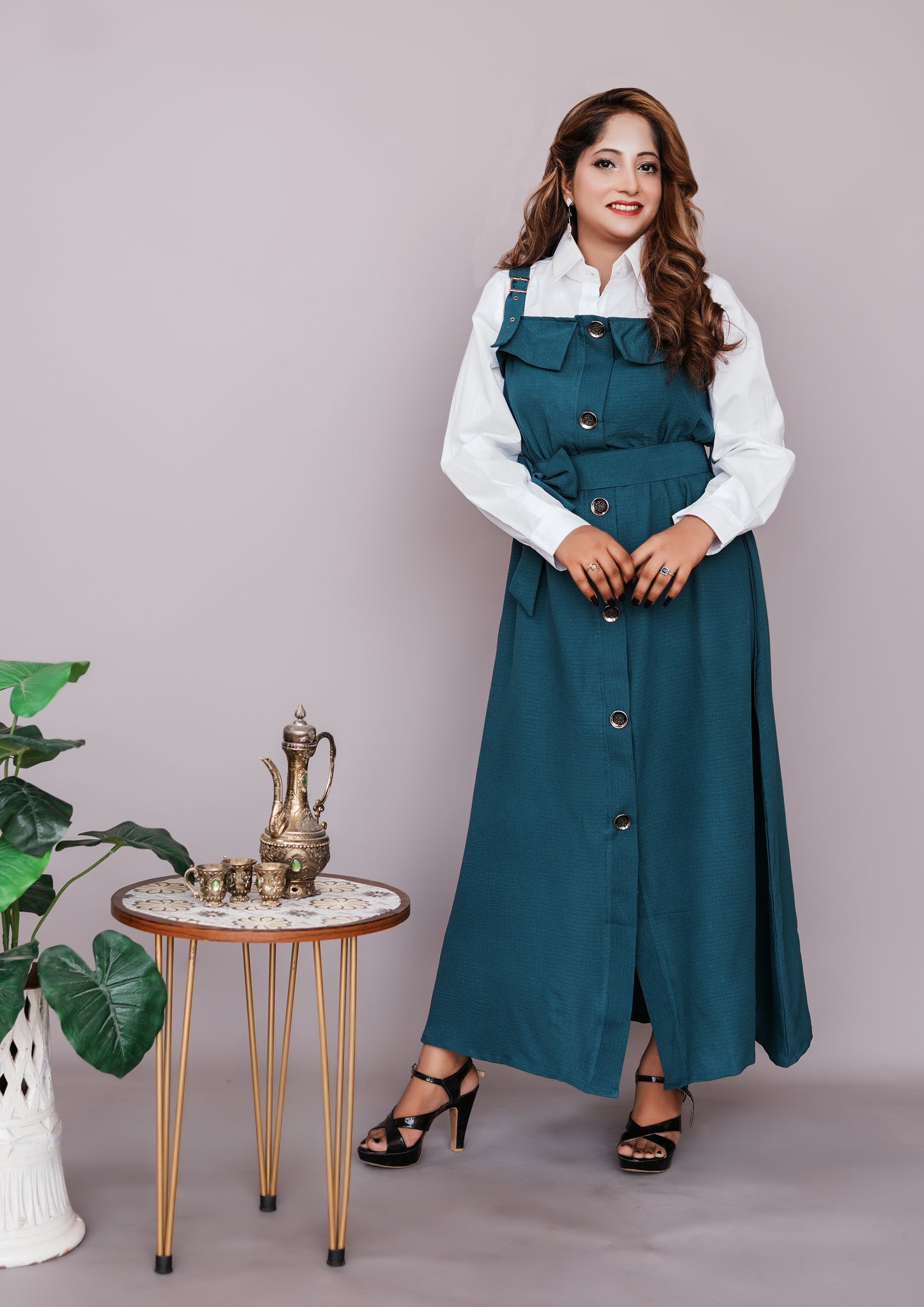 2 Pc Western Style Romper Teal Colour Imported Georgette Fabric