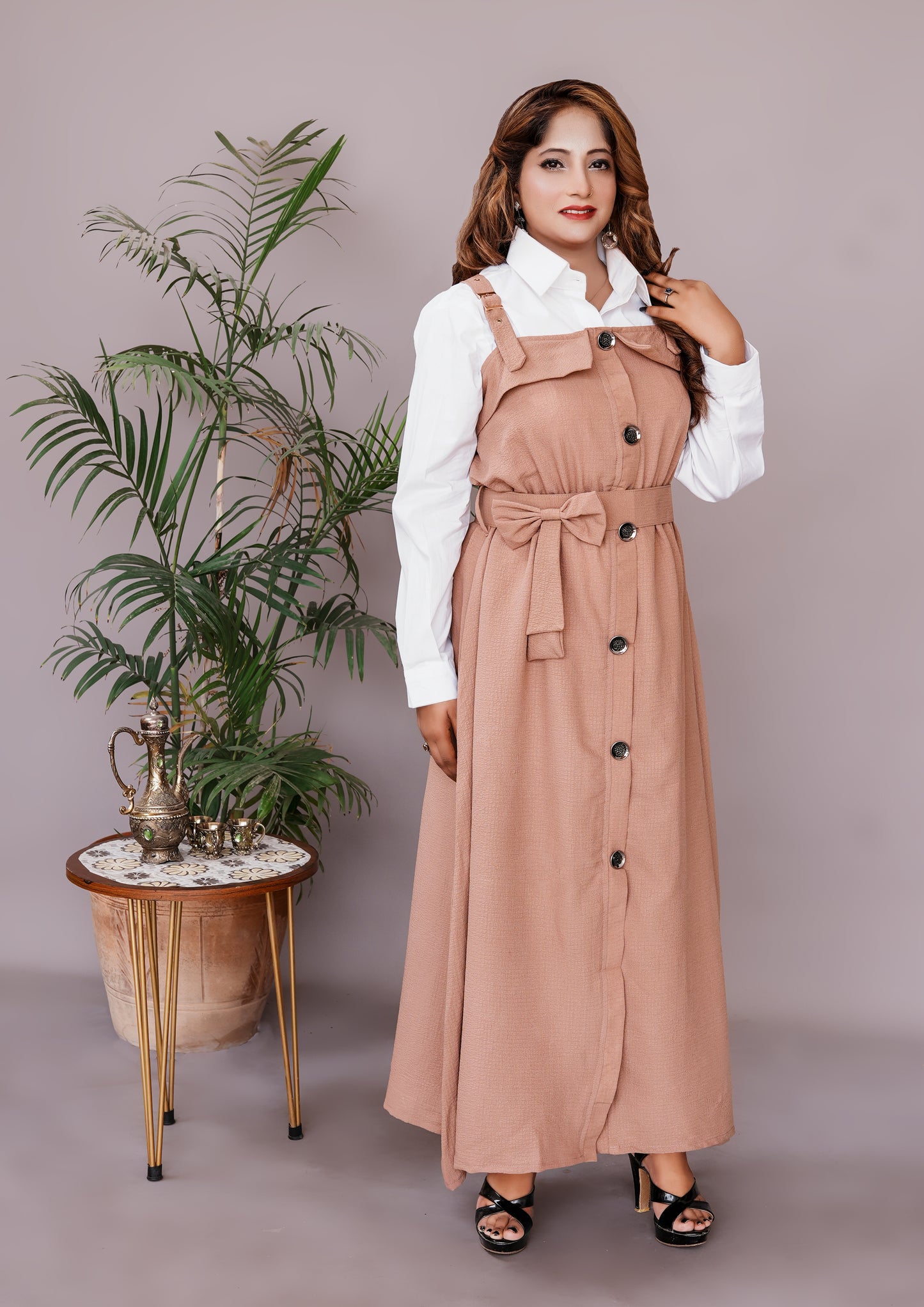 2 Pc Western Style Romper Camel Beige Colour Imported Georgette Fabric