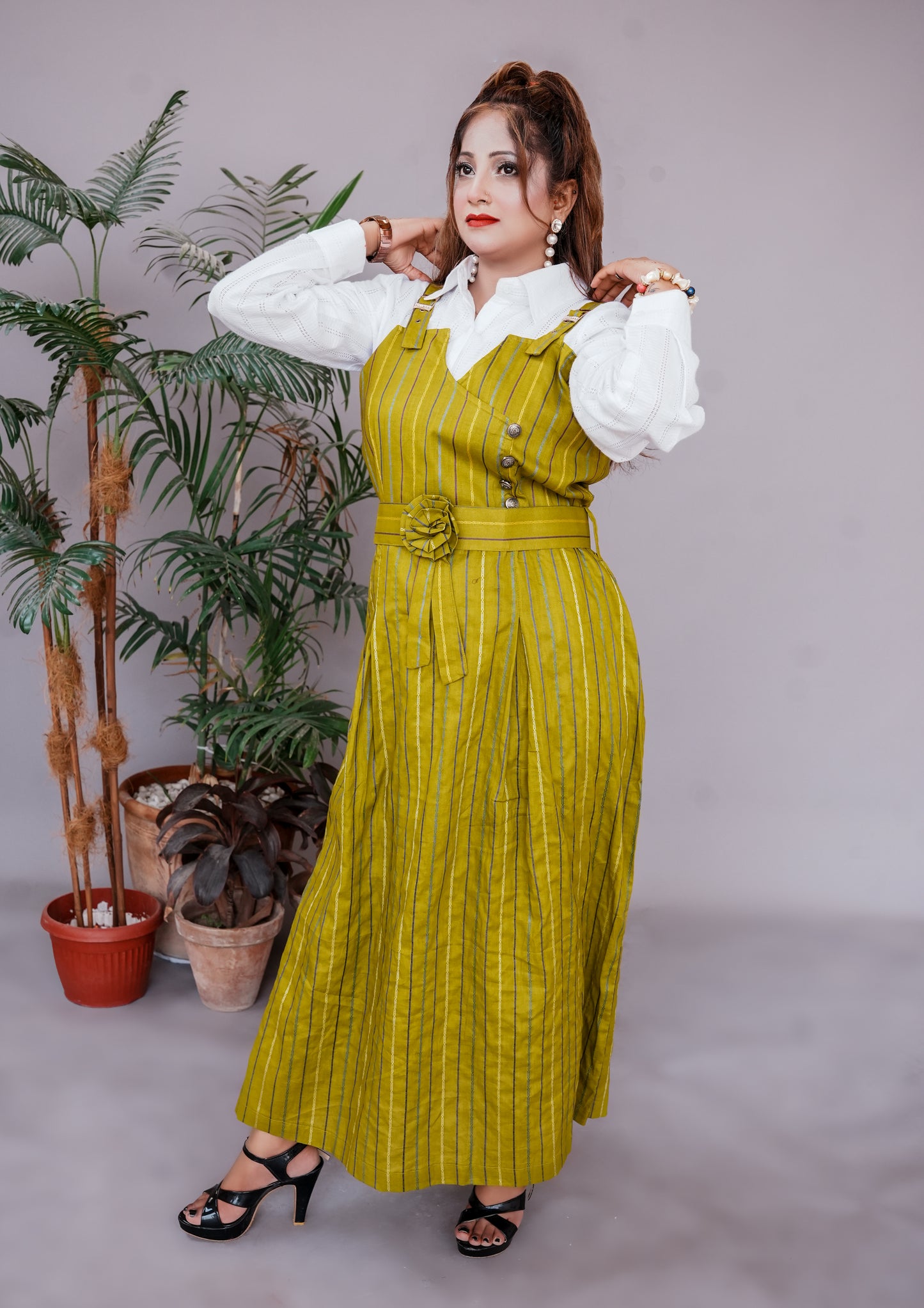 2 Pc Western Style Romper Mustard Yellow Colour Imported Cotton Fabric