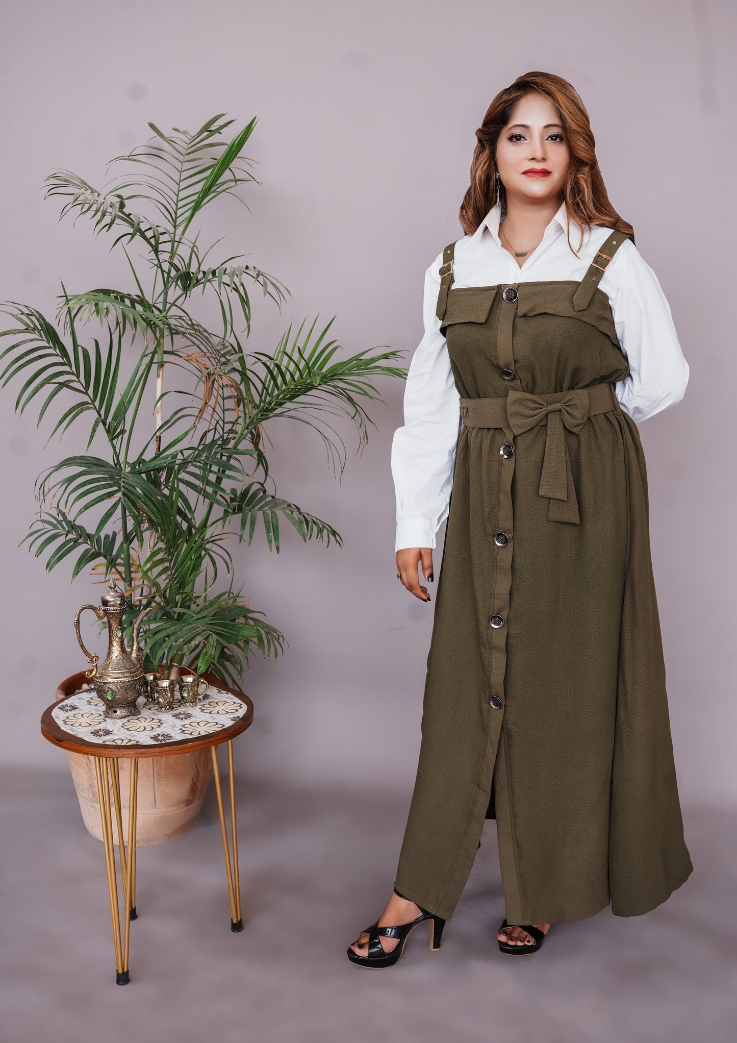 2 Pc Western Style Romper Olive Green Colour Imported Georgette Fabric