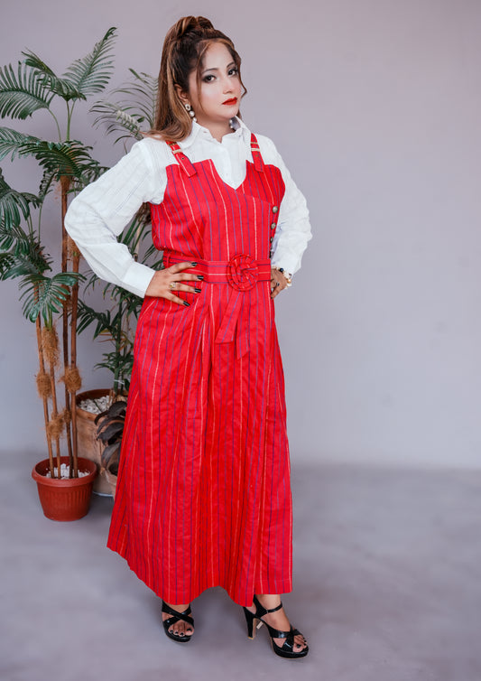 2 Pc Western Style Romper Primarily Red Colour Imported Cotton Fabric