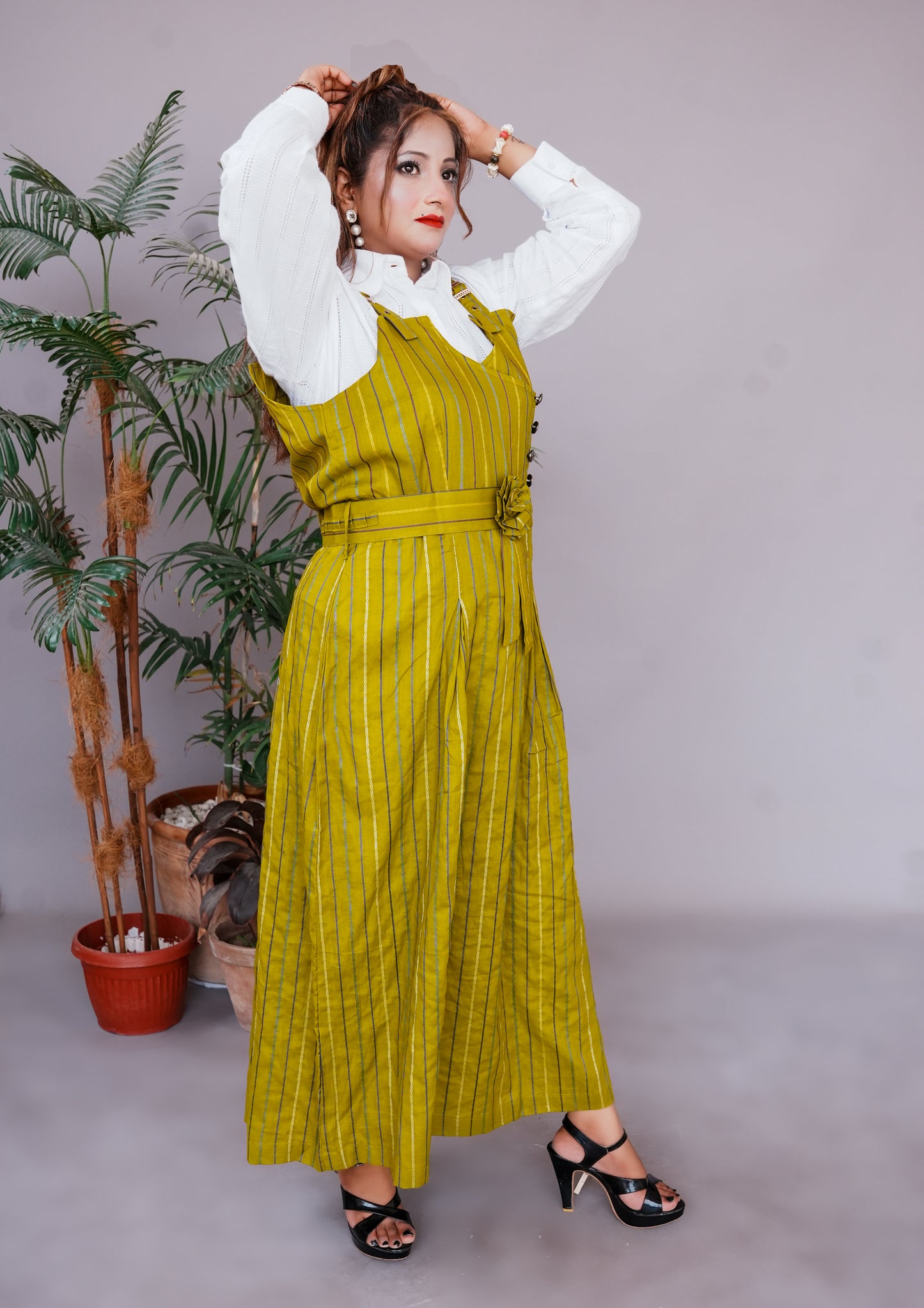 2 Pc Western Style Romper Mustard Yellow Colour Imported Cotton Fabric