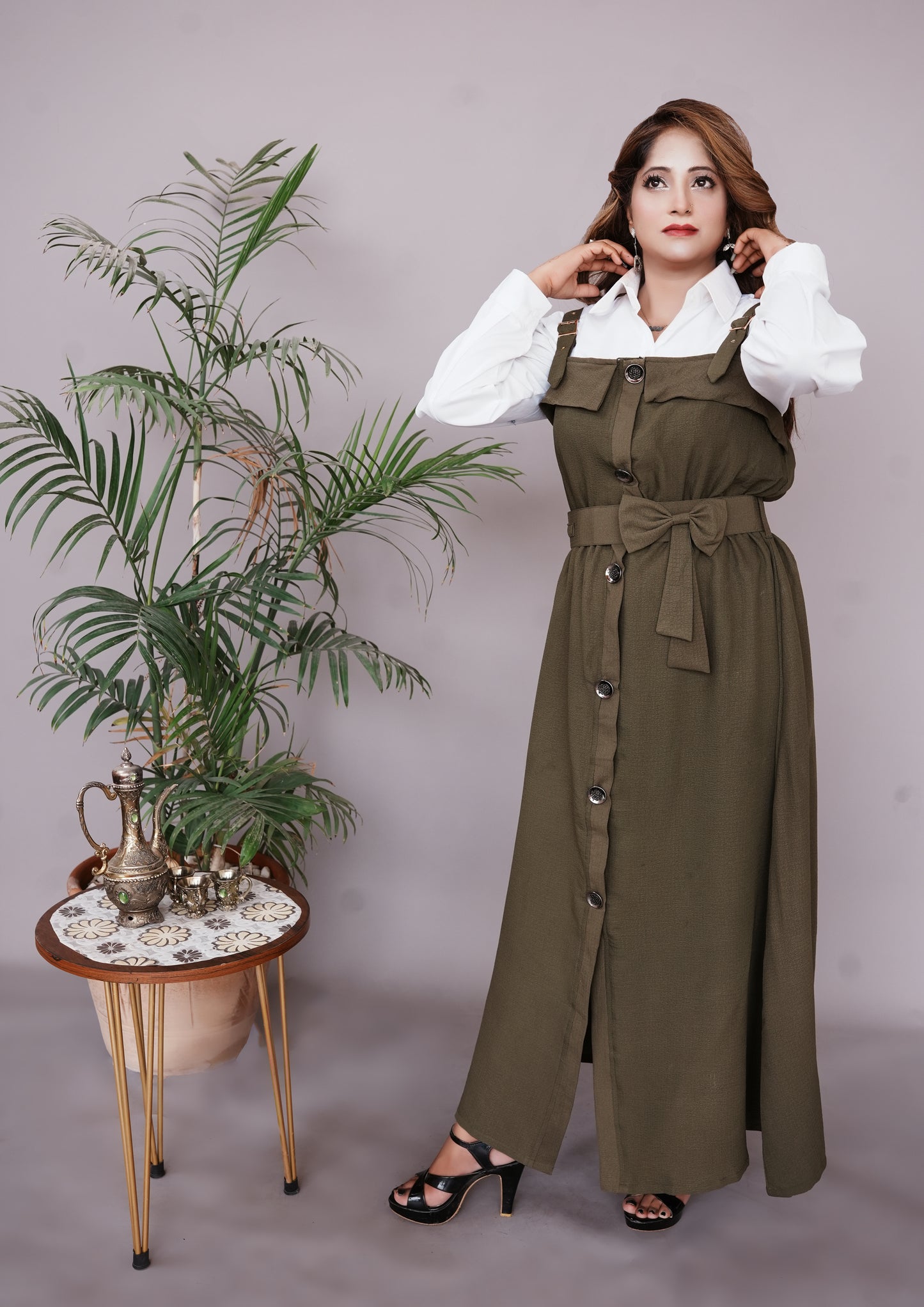 2 Pc Western Style Romper Olive Green Colour Imported Georgette Fabric