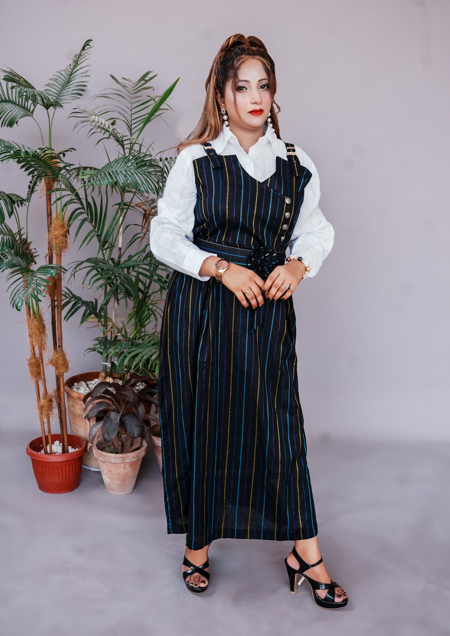 2 Pc Western Style Romper Black Colour Imported Cotton Fabric