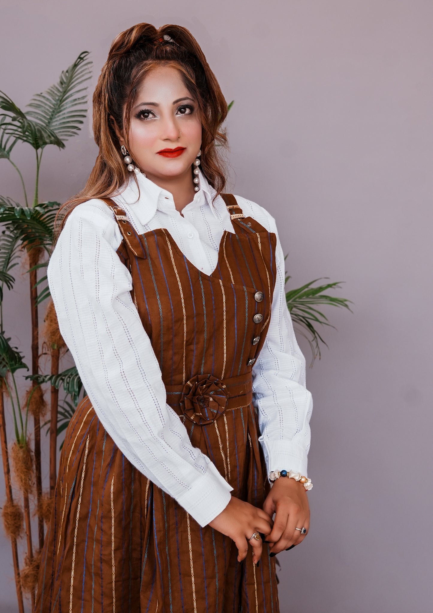 2 Pc Western Style Romper Brown Colour Imported Cotton Fabric