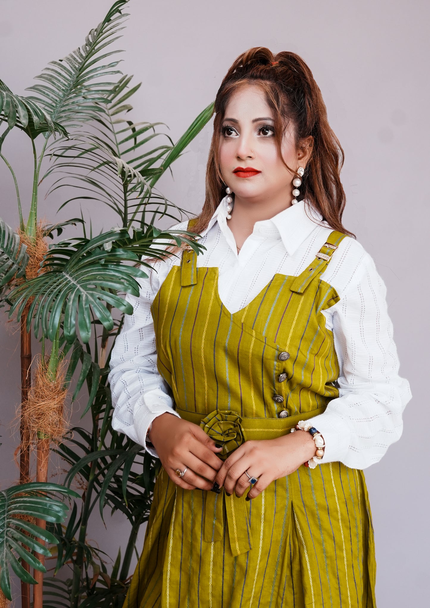 2 Pc Western Style Romper Mustard Yellow Colour Imported Cotton Fabric