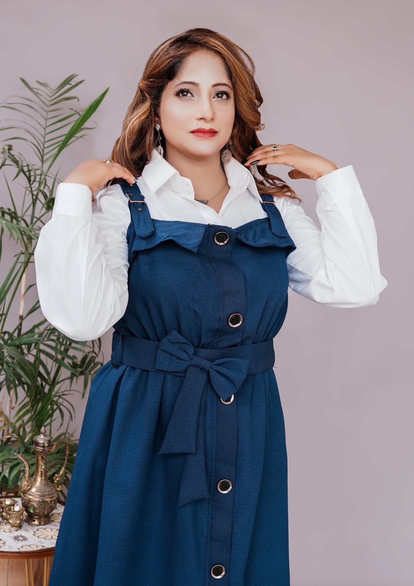 2 Pc Western Style Romper Navy Blue Colour Imported Georgette Fabric