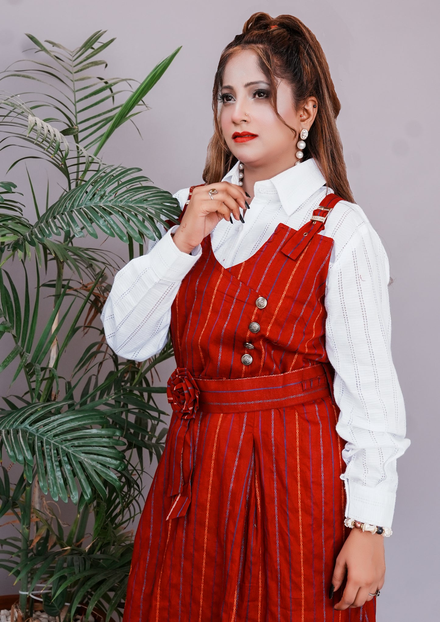 2 Pc Western Style Romper Rust Red Colour Imported Cotton Fabric