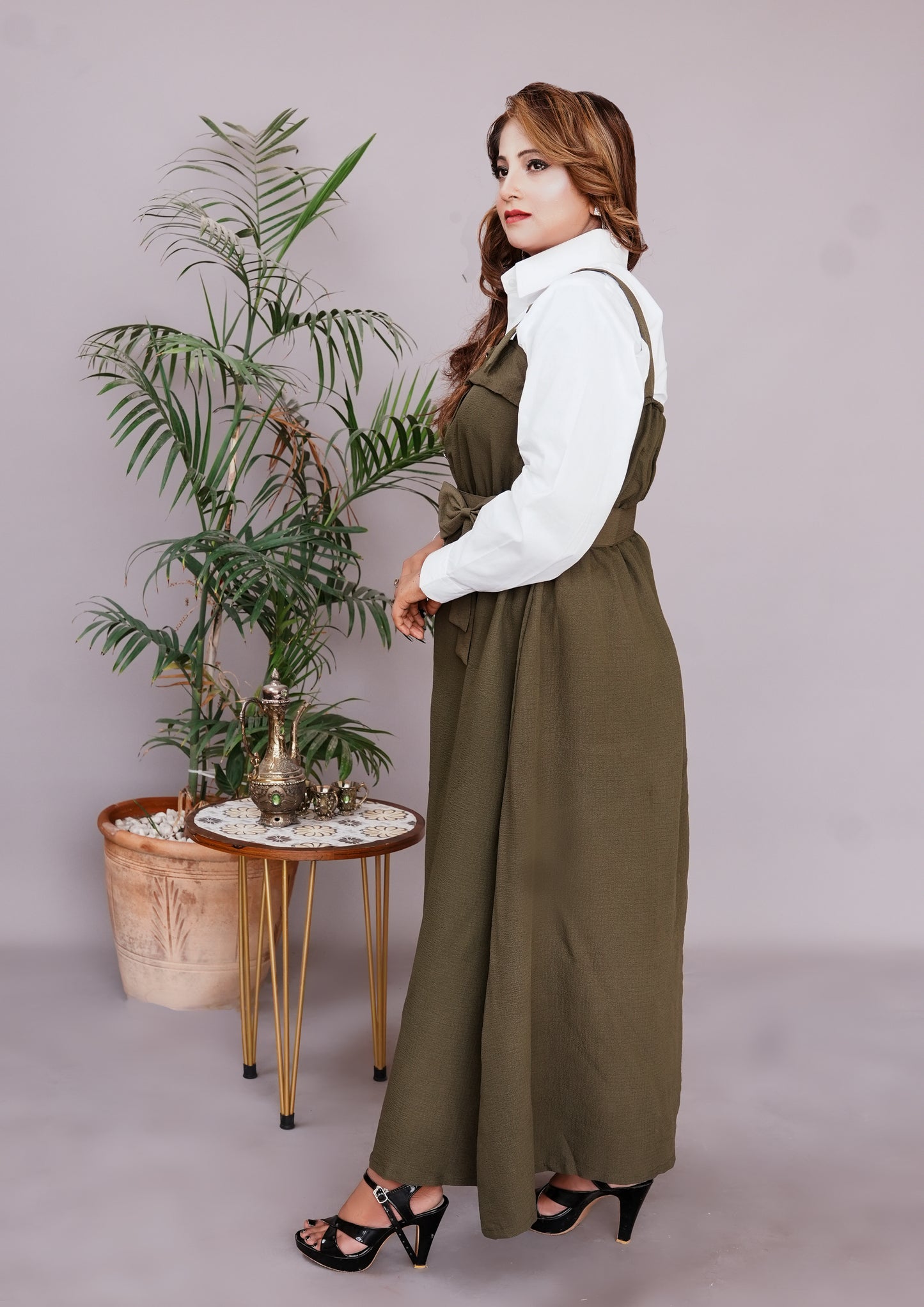 2 Pc Western Style Romper Olive Green Colour Imported Georgette Fabric