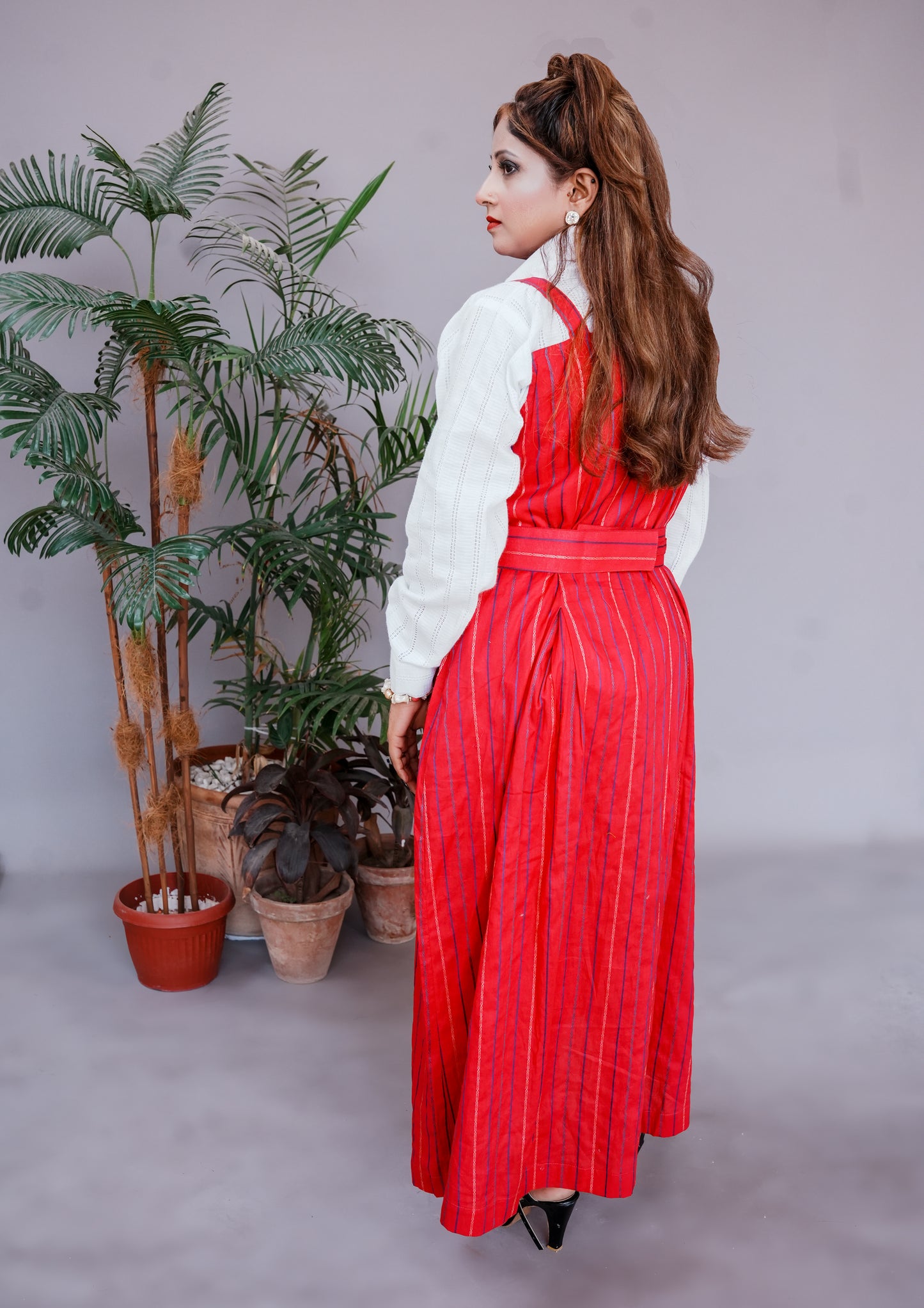 2 Pc Western Style Romper Primarily Red Colour Imported Cotton Fabric