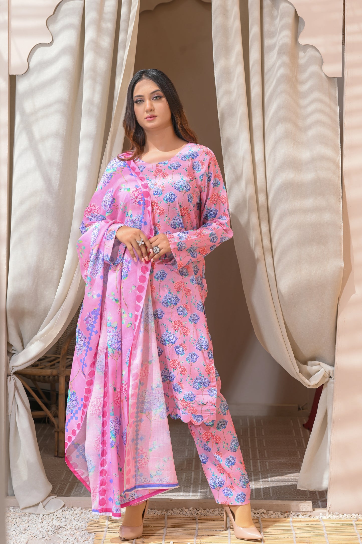 Blossom Pink 3-Piece Printed Lawn Suit.