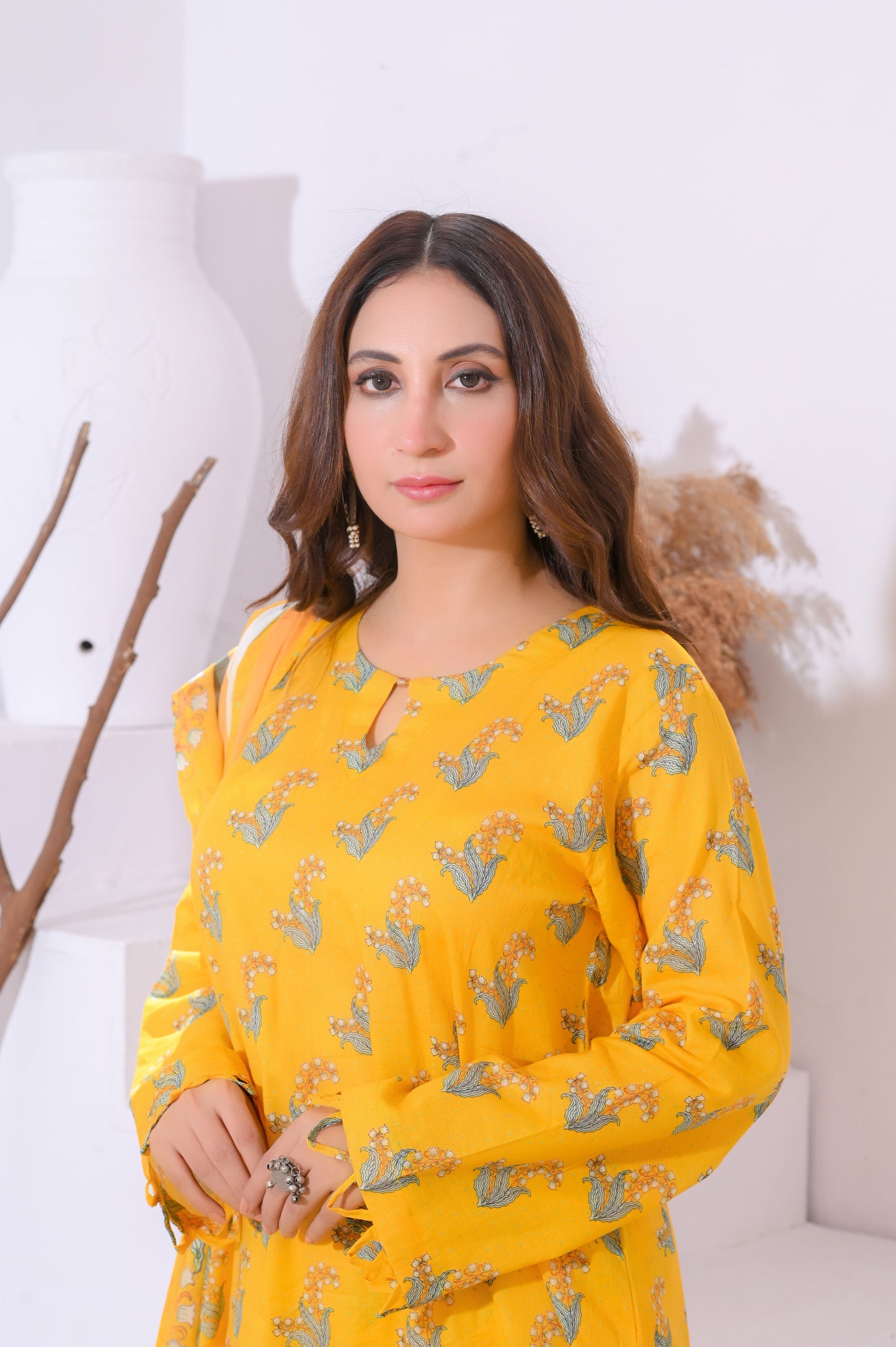 Yellow Charm 3-Piece Printed Lawn Suit.