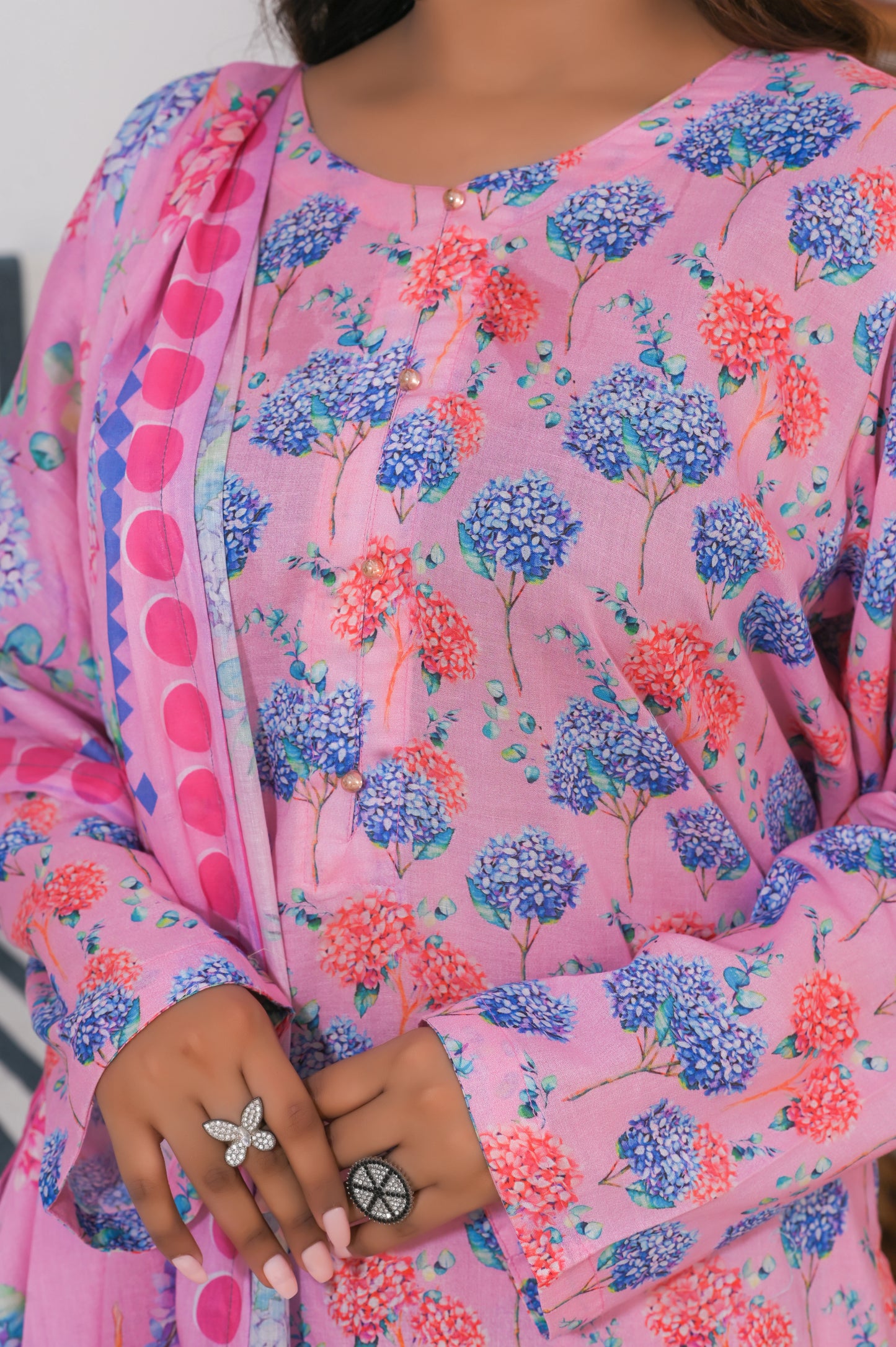 Blossom Pink 3-Piece Printed Lawn Suit.