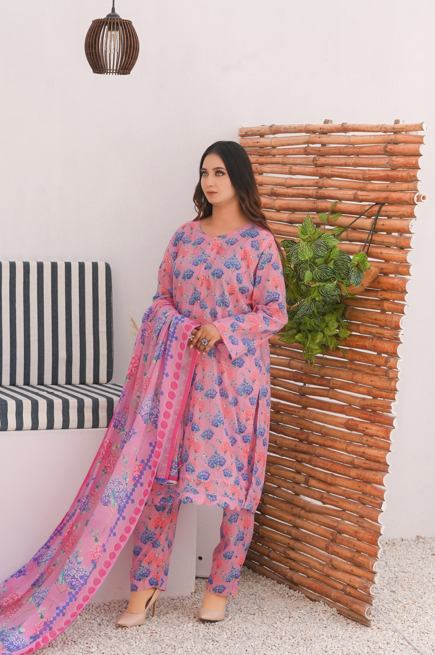 Blossom Pink 3-Piece Printed Lawn Suit.