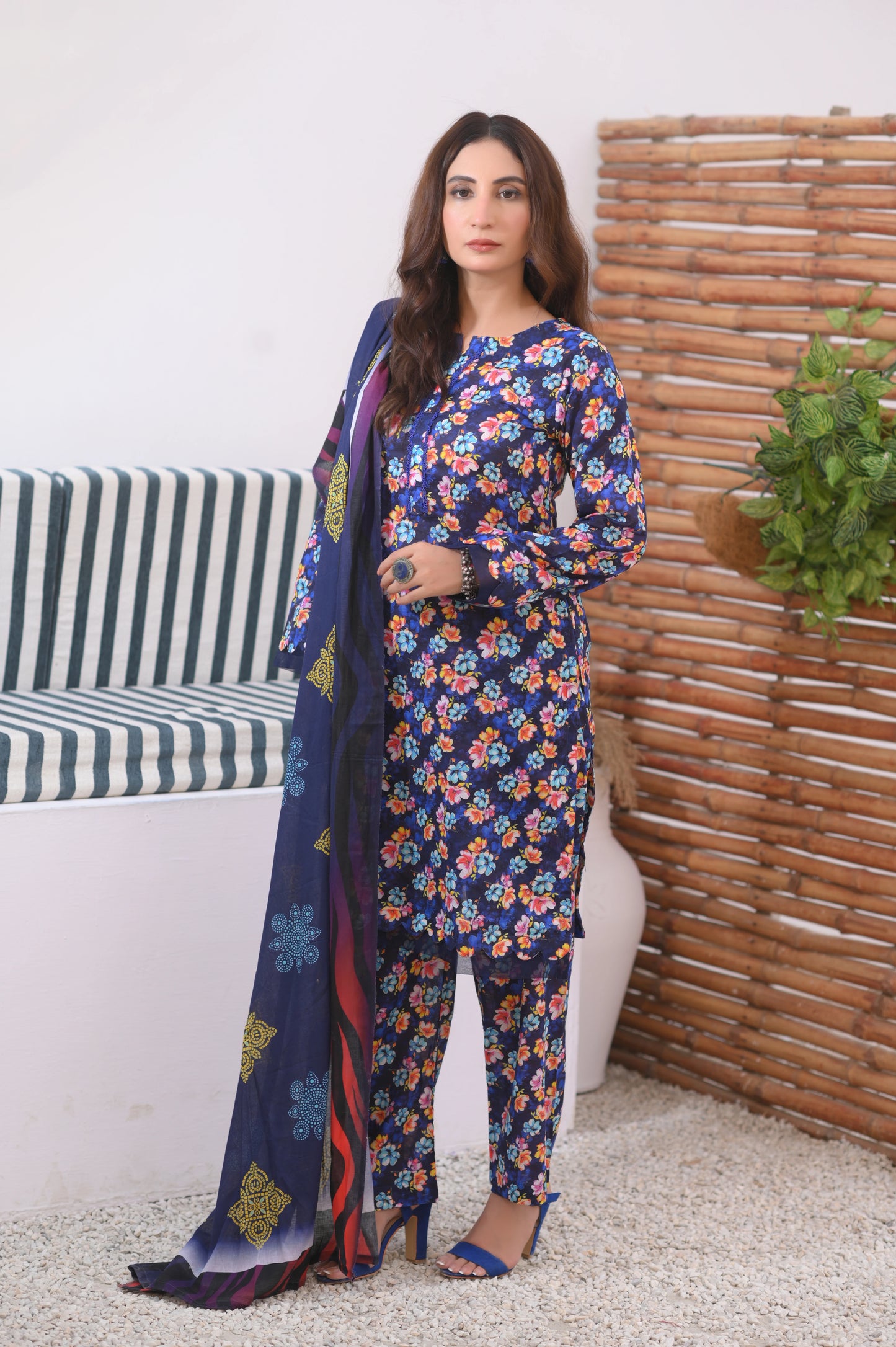 Midnight Blossom – 3 Piece Printed Lawn Suit.