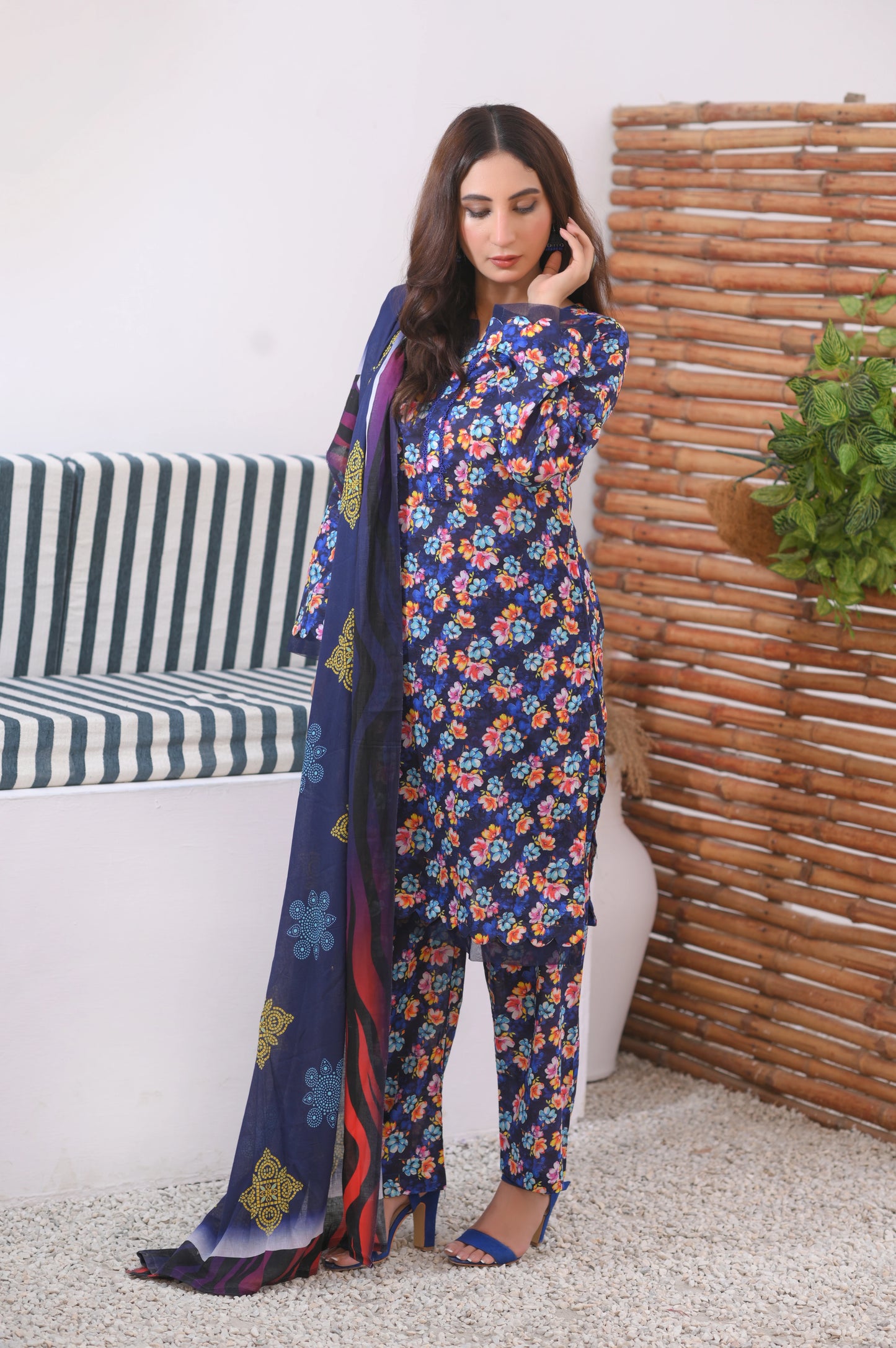 Midnight Blossom – 3 Piece Printed Lawn Suit.