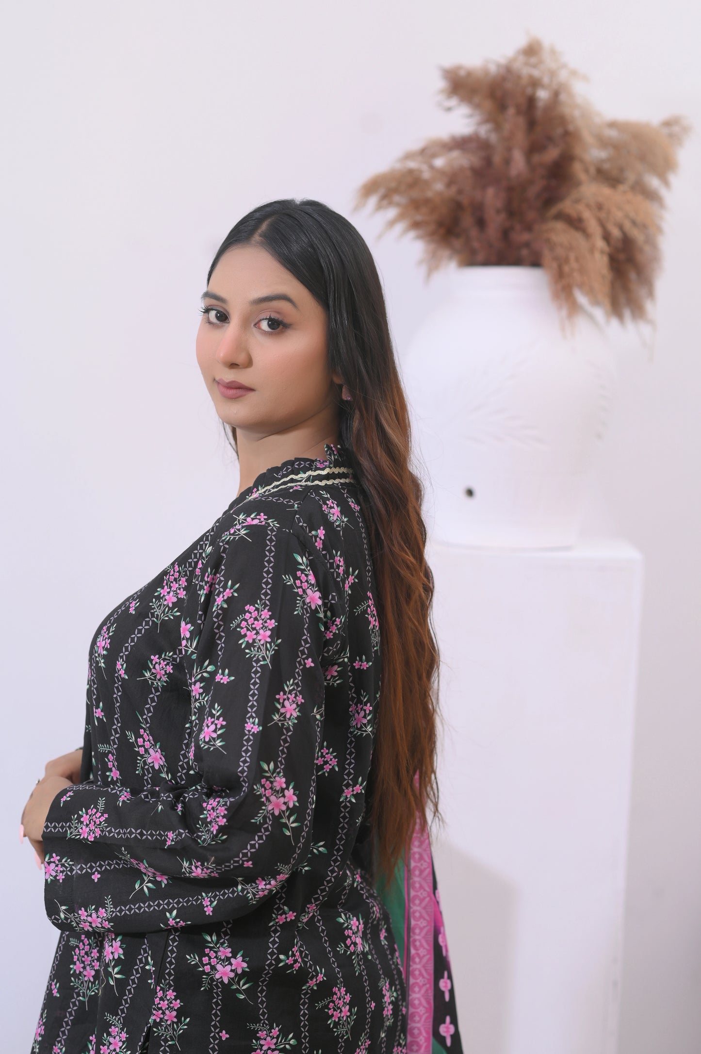 Elegant Black 3-Piece Stitched Lawn Suit.