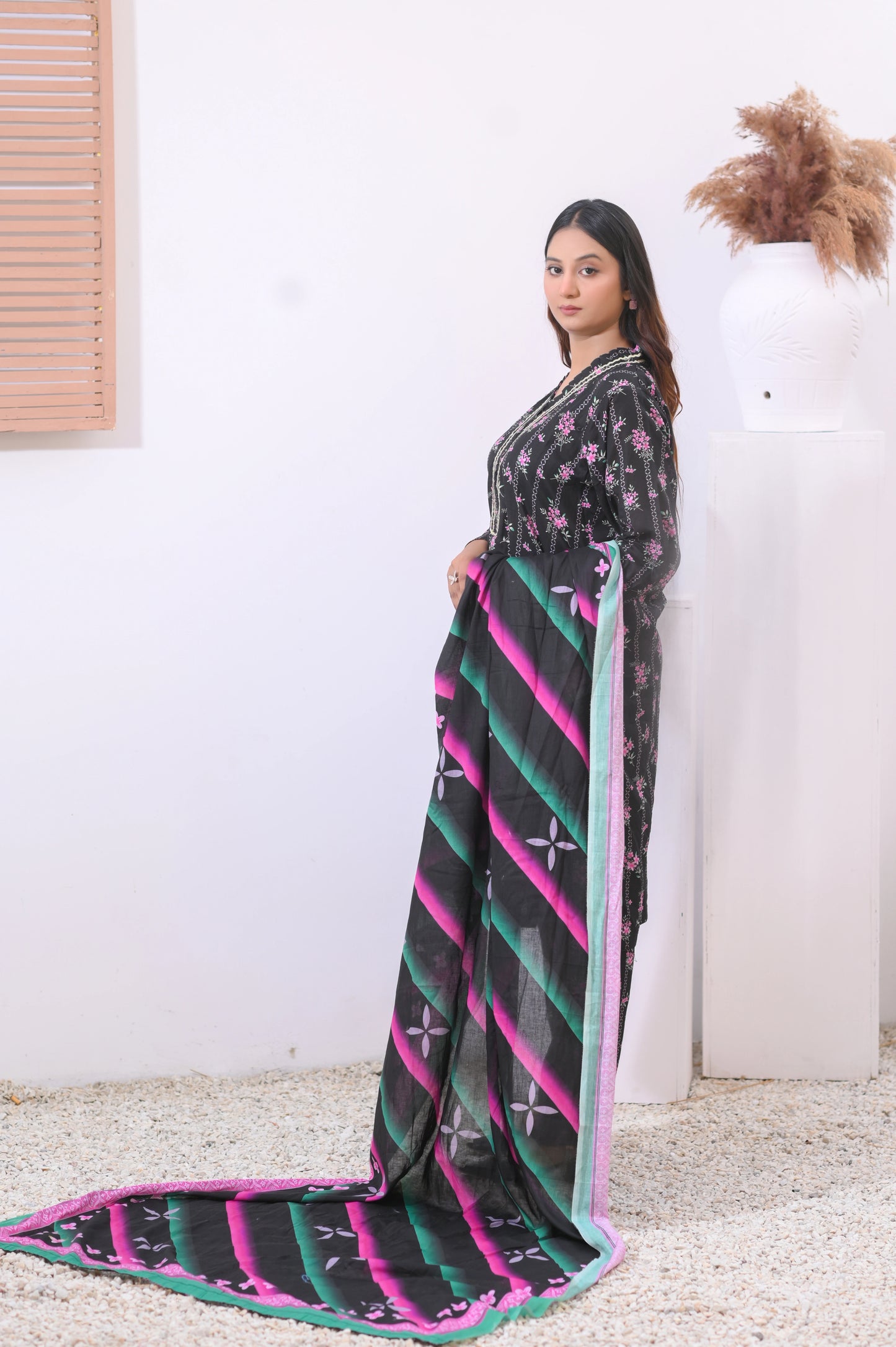 Elegant Black 3-Piece Stitched Lawn Suit.