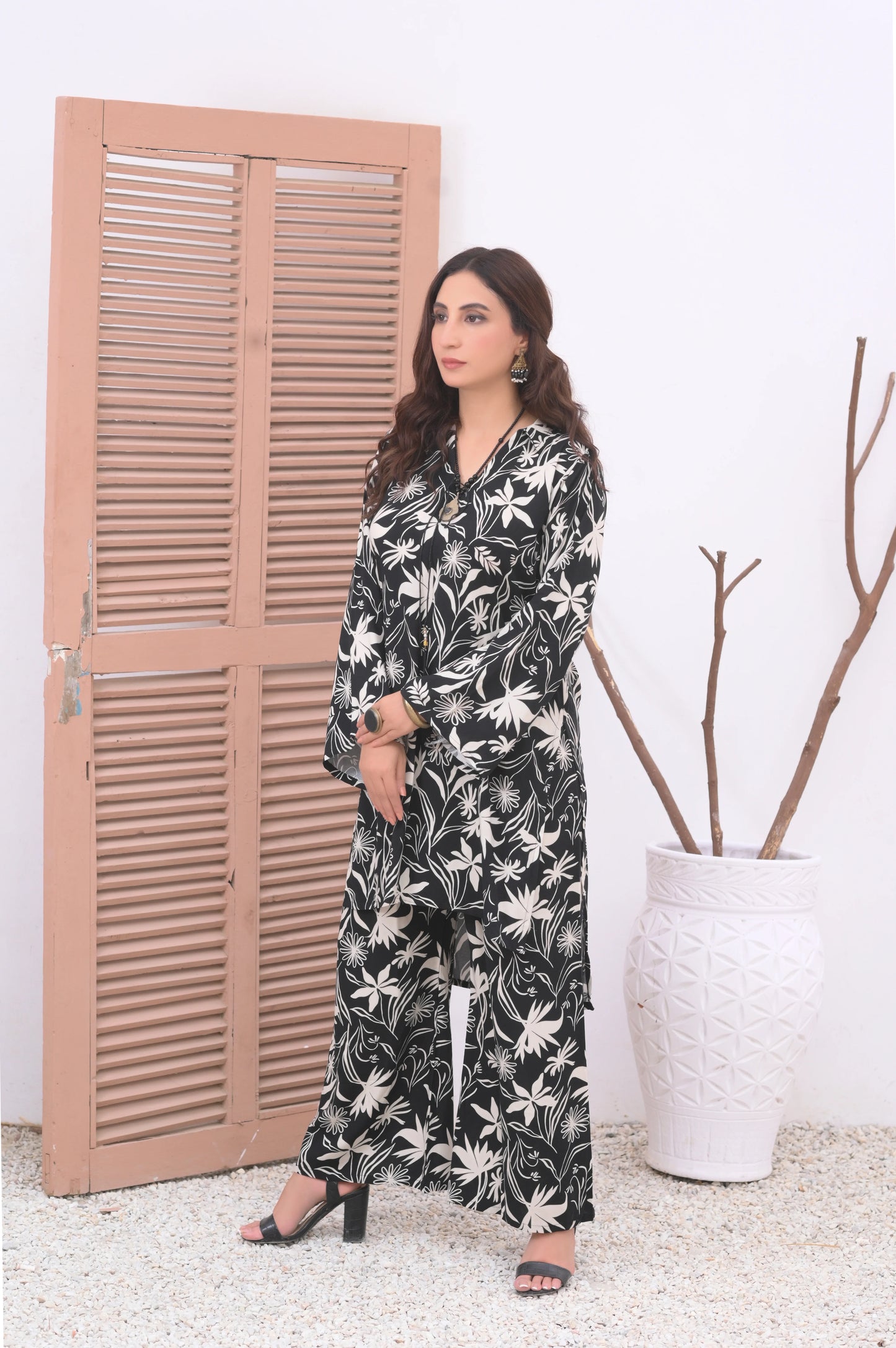 Midnight Bloom Black & White Co-Ord Set.