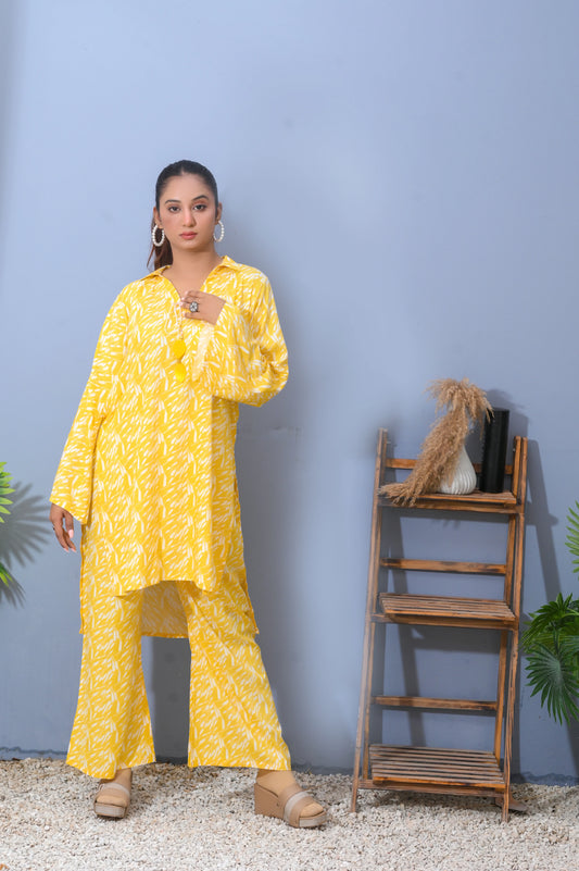 Yellow Dusk Leafy Co-Ord Set.