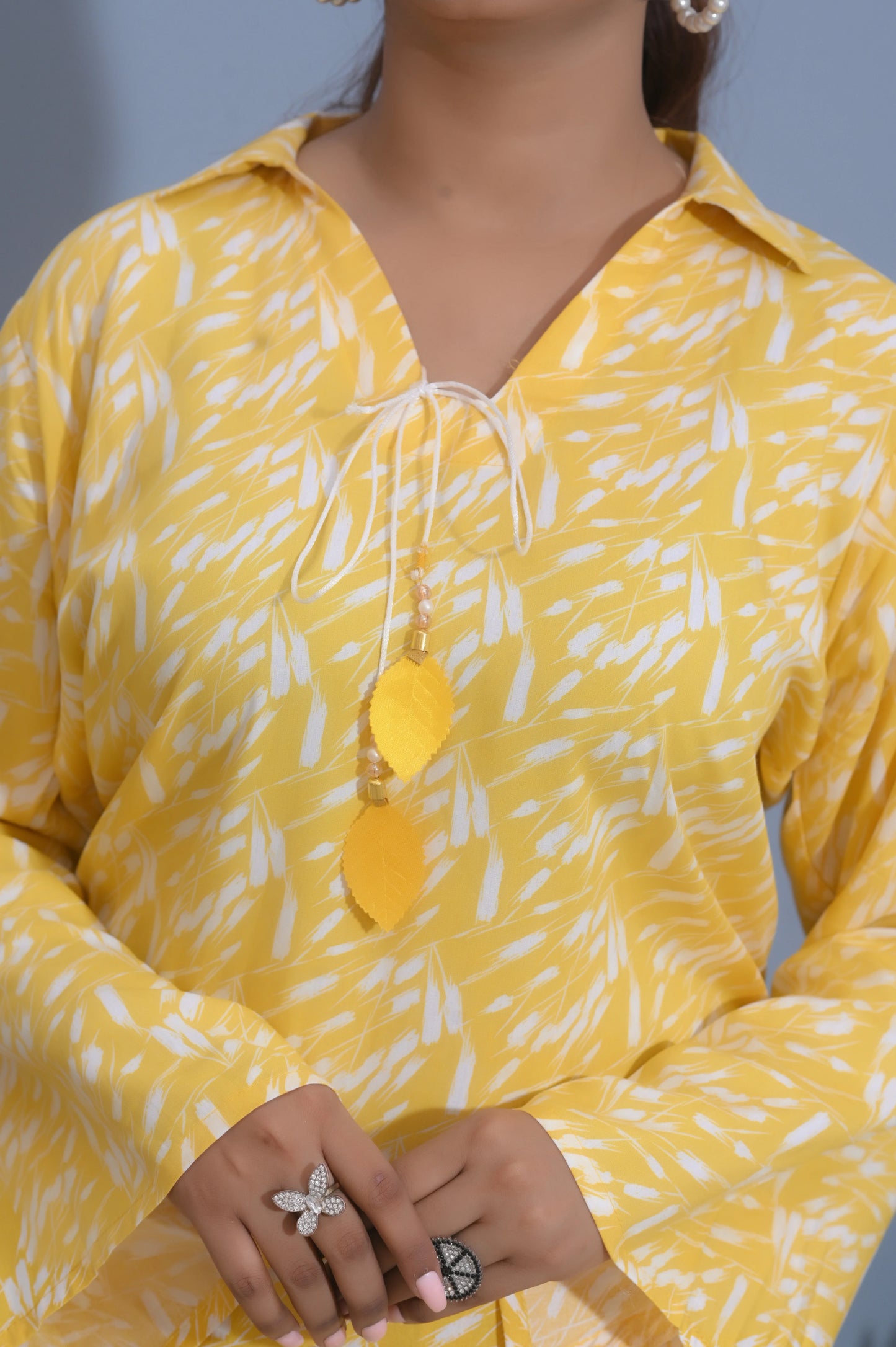 Yellow Dusk Leafy Co-Ord Set.