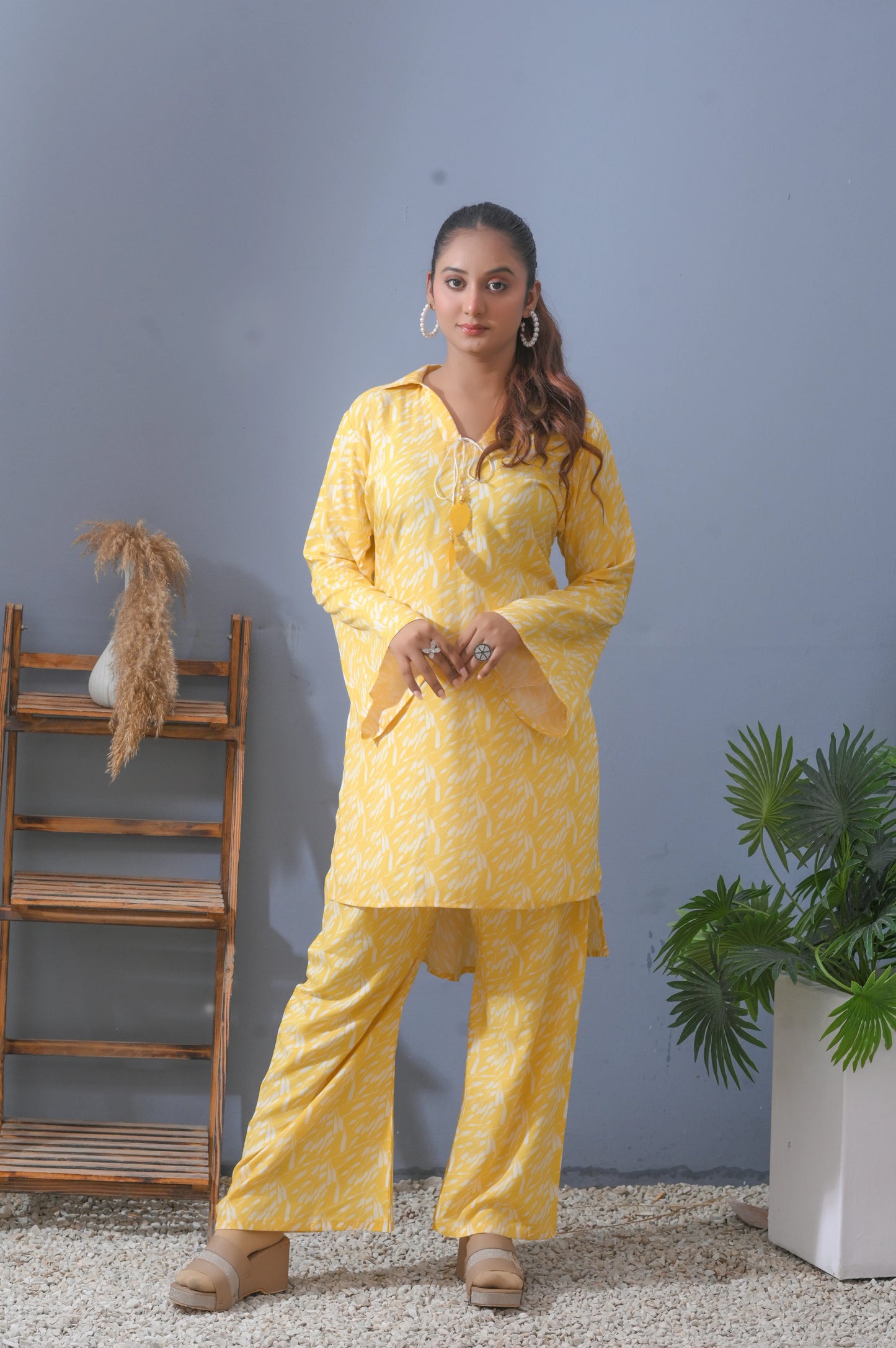 Yellow Dusk Leafy Co-Ord Set.