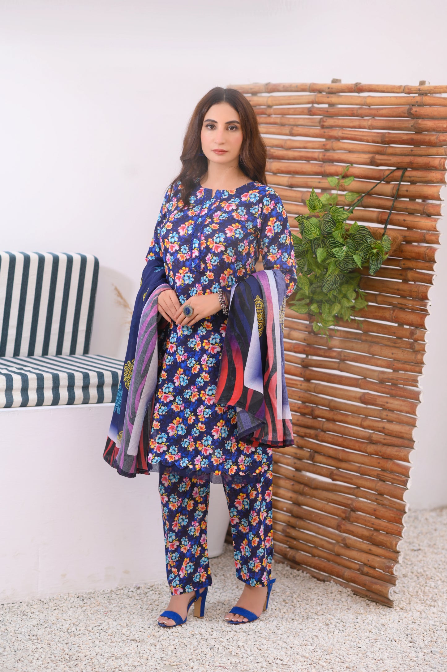 Midnight Blossom – 3 Piece Printed Lawn Suit.