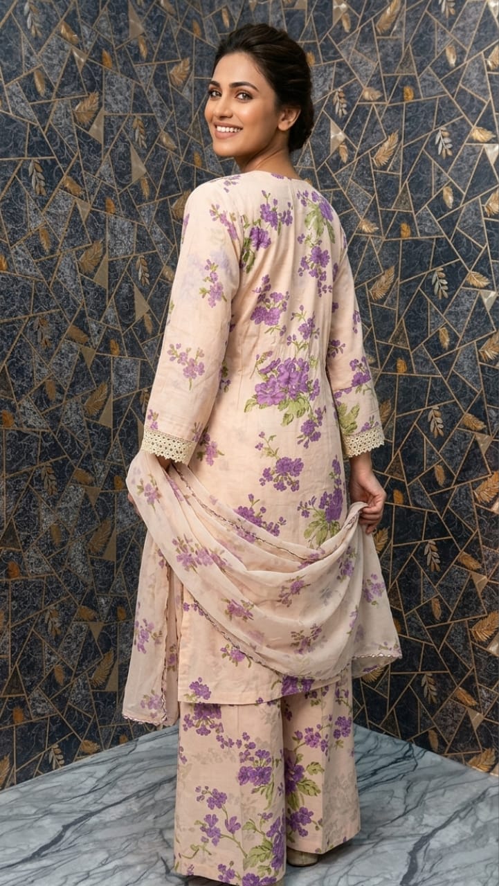 Lavender Bloom: Embroidered 3-Piece Floral Lawn Suite