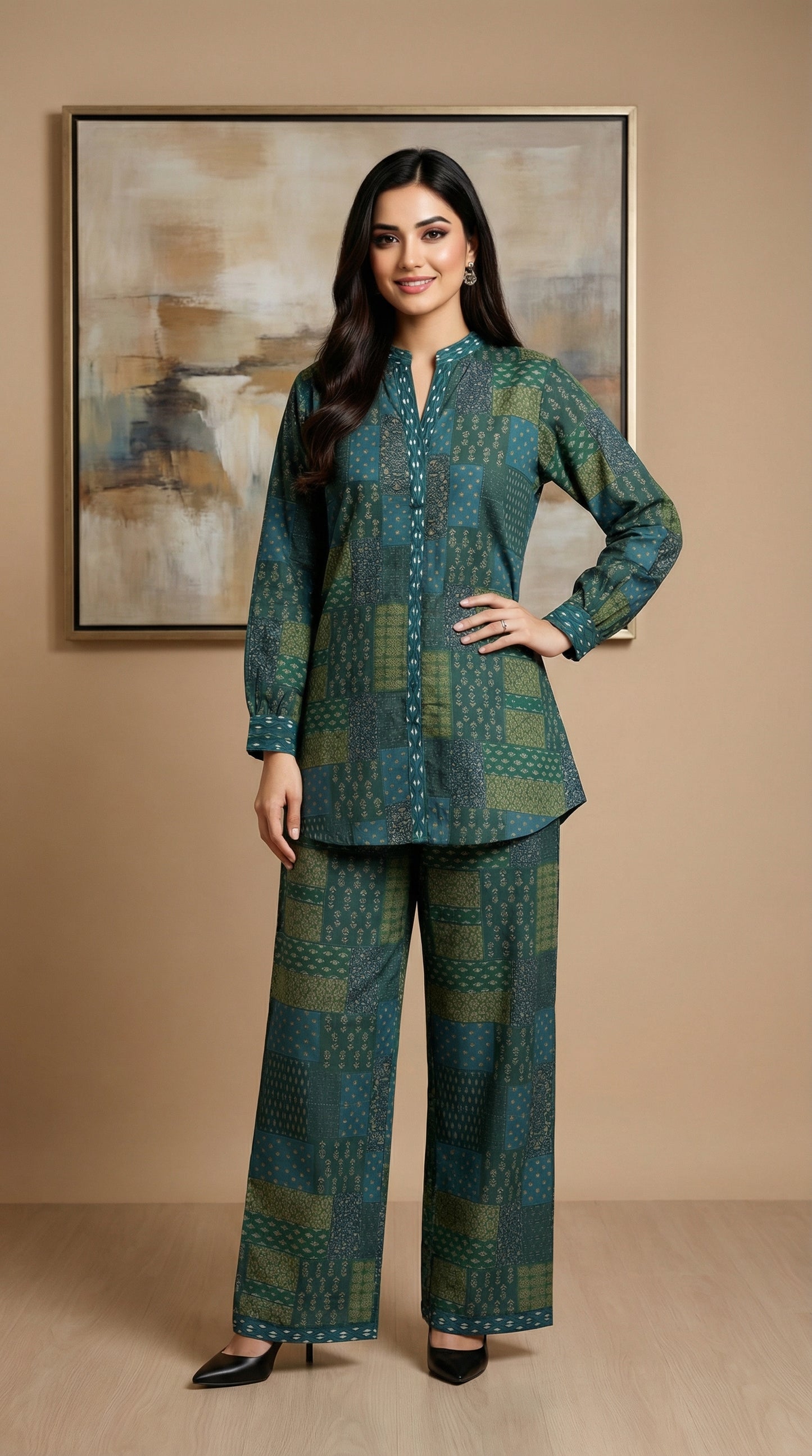 Teal & Olive Patchwork Print Co-ord Set