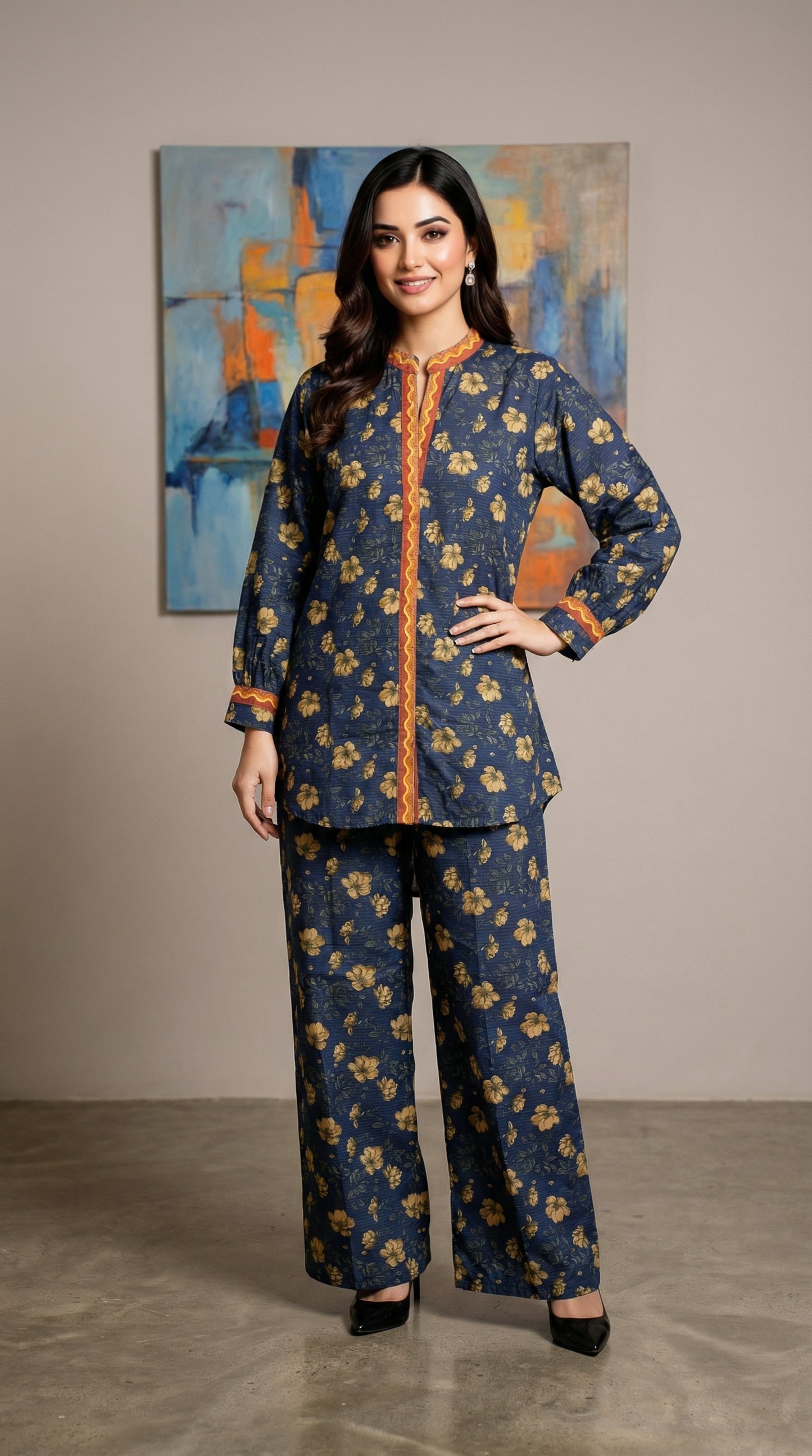Midnight Flora Co-Ord Set | Printed Cotton Two-Piece Suit