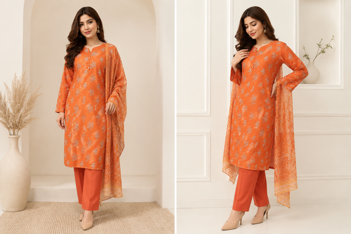 Sunset Bloom: 3-Piece Printed Lawn Stitched Suit