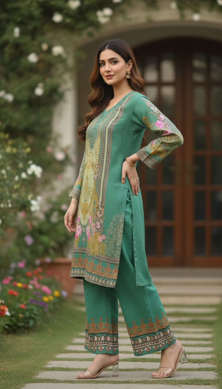 Teal Blossom – Digital Printed 2-Piece Lawn Suit