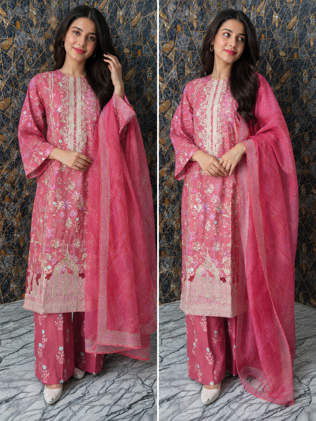 Elegant Rose Pink 3-Piece Embroidered Lawn Stitched Suit