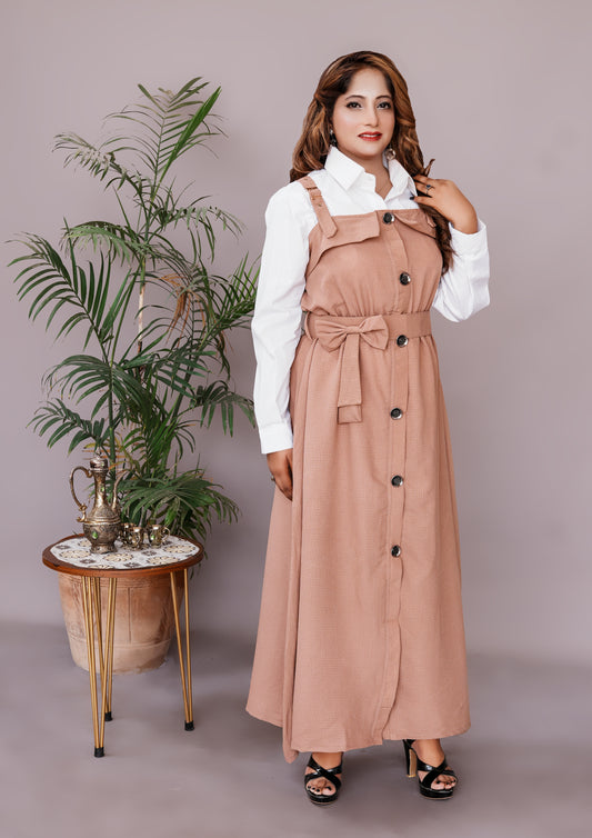 2 Pc Western Style Romper Camel Beige Colour Imported Georgette Fabric