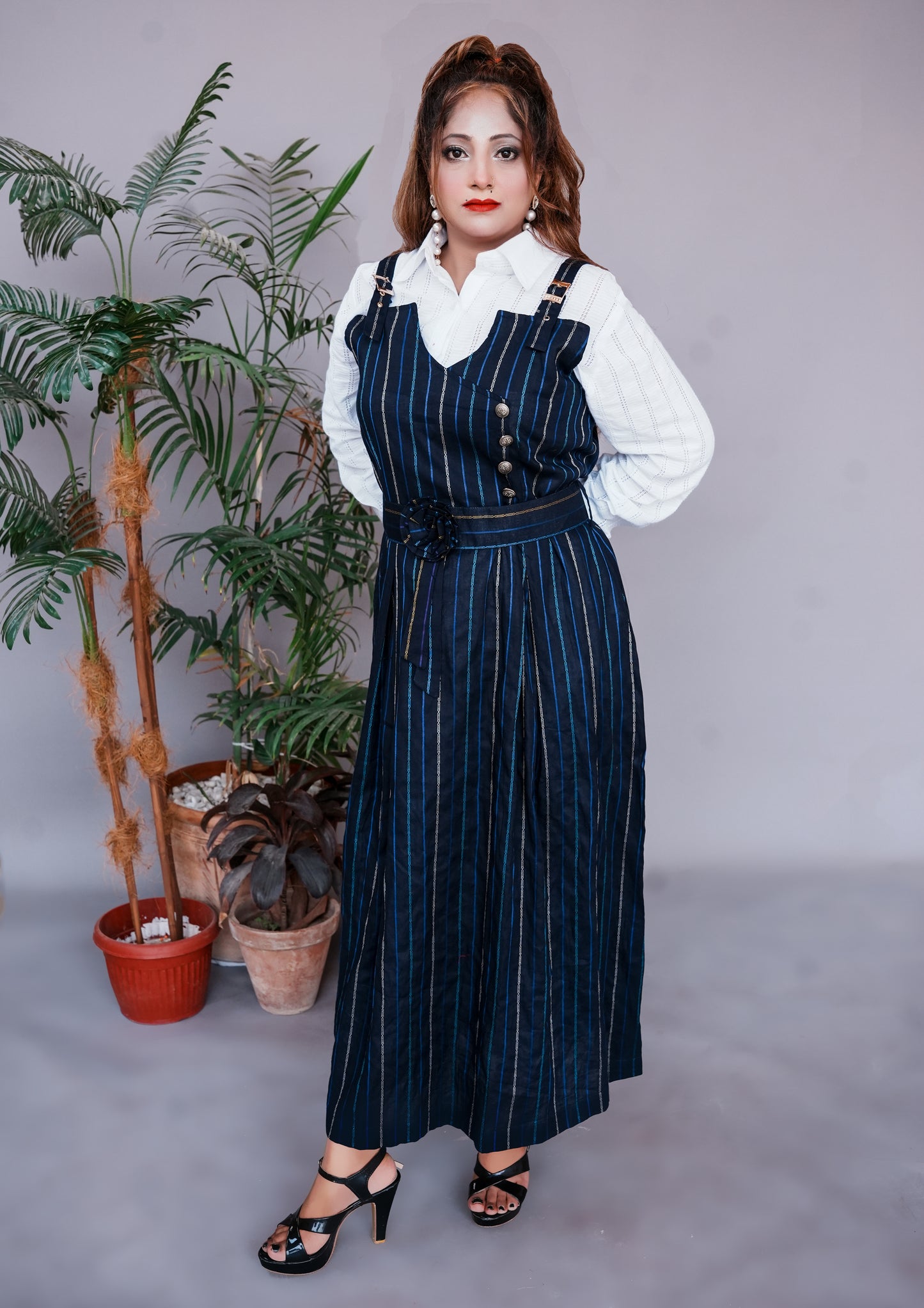 2 Pc Western Style Romper Navy Blue Colour Imported Cotton Fabric