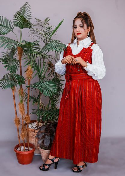 2 Pc Western Style Romper Rust Red Colour Imported Cotton Fabric