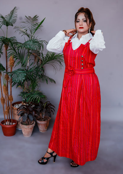 2 Pc Western Style Romper Primarily Red Colour Imported Cotton Fabric