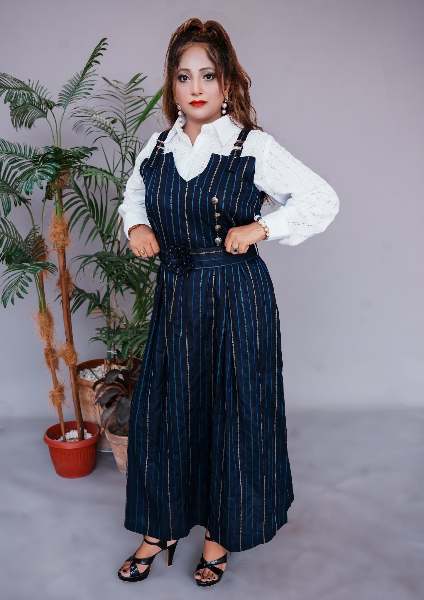 2 Pc Western Style Romper Navy Blue Colour Imported Cotton Fabric