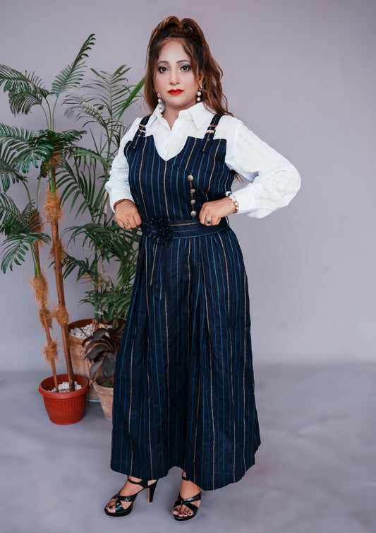 2 Pc Western Style Romper Navy Blue Colour Imported Cotton Fabric