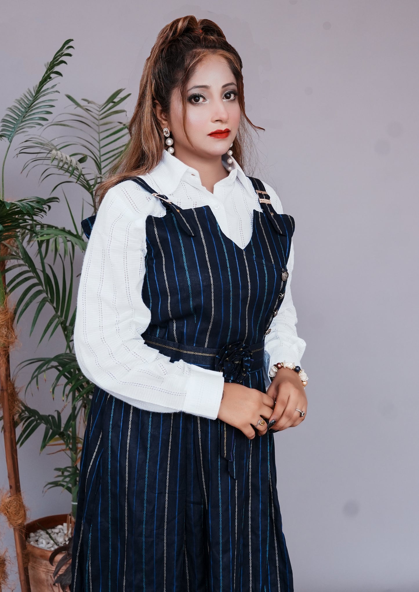 2 Pc Western Style Romper Navy Blue Colour Imported Cotton Fabric