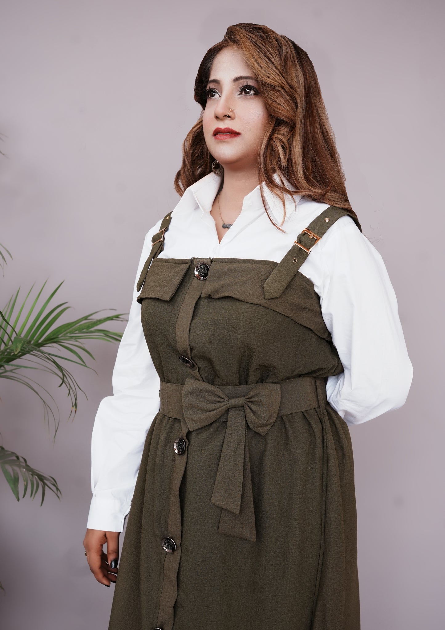 2 Pc Western Style Romper Olive Green Colour Imported Georgette Fabric