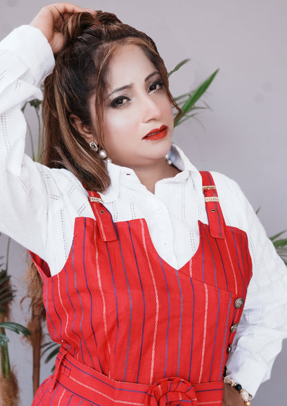 2 Pc Western Style Romper Primarily Red Colour Imported Cotton Fabric