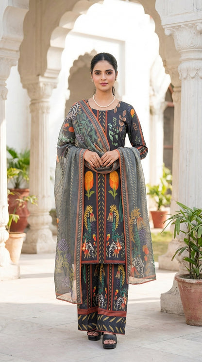 Midnight Botanical Floral 3-Piece Printed Lawn Suit