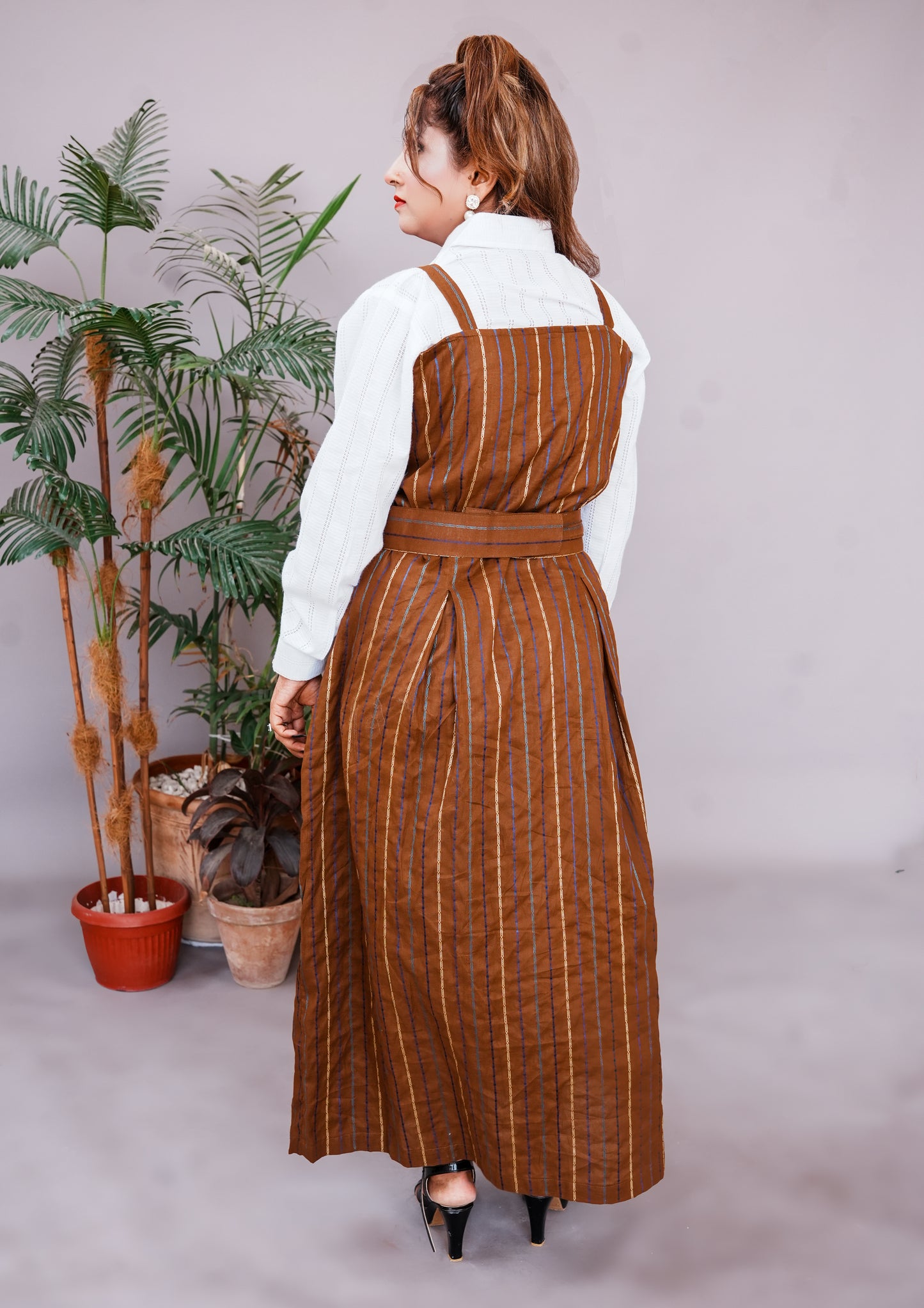 2 Pc Western Style Romper Brown Colour Imported Cotton Fabric