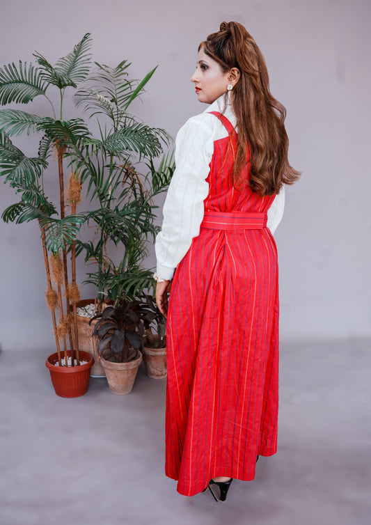 2 Pc Western Style Romper Primarily Red Colour Imported Cotton Fabric