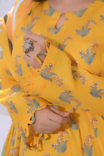 Yellow Charm 3-Piece Printed Lawn Suit.