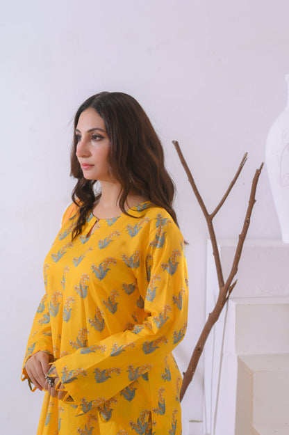 Yellow Charm 3-Piece Printed Lawn Suit.