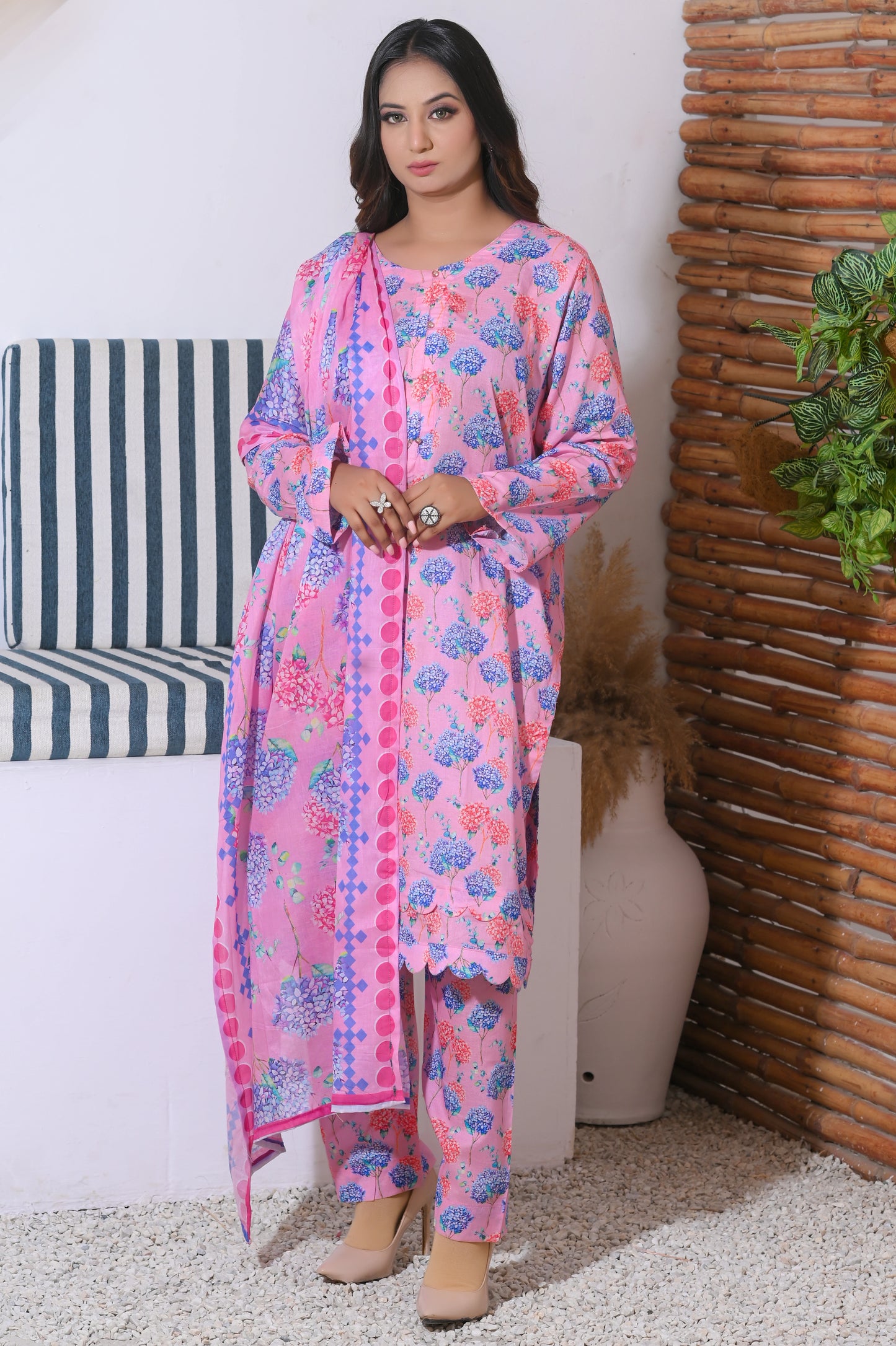 Blossom Pink 3-Piece Printed Lawn Suit.