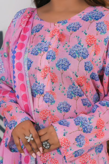 Blossom Pink 3-Piece Printed Lawn Suit.