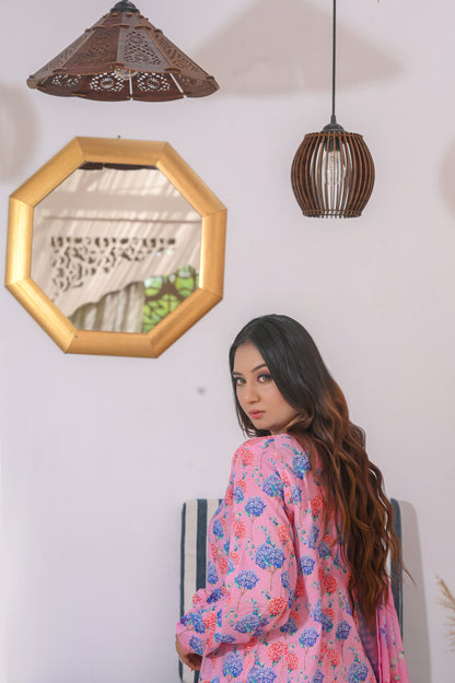 Blossom Pink 3-Piece Printed Lawn Suit.